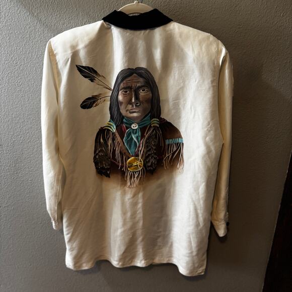 Vintage Otto Kern Silk Dedicated To Indian Native American Print Shirt Size S - Picture 8 of 8